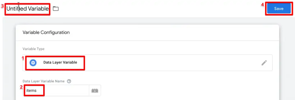 Création d’une nouvelle variable de couche de données pour les articles de produits dans Google-Tag-Manager-1024×348